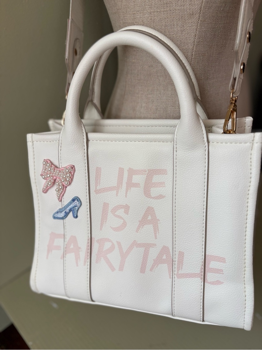 Aldo x Disney White Tote purse satchel Bag Pink Letters special edition
